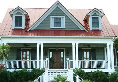 gray houses with red metal roofs|grey exterior red roof.